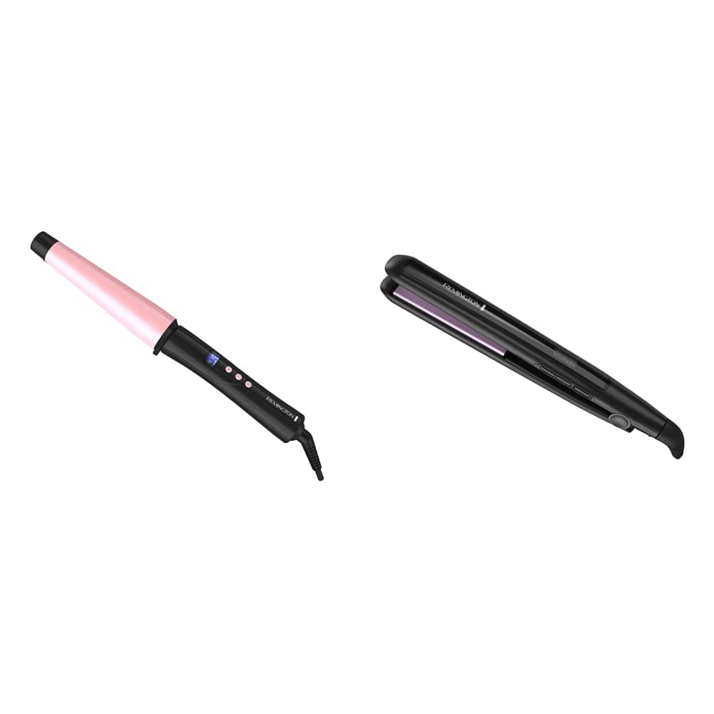 Remington Amazing Hair Bundle: Anti Static Ceramic Hair Straightener & Digital 1-1 ½ Inch Ceramic Curling Wand
