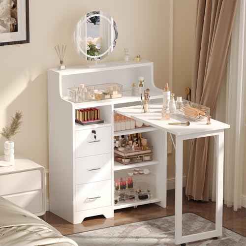 Foldable L-Shape Manicure Table with Storage Drawers & Charging Station