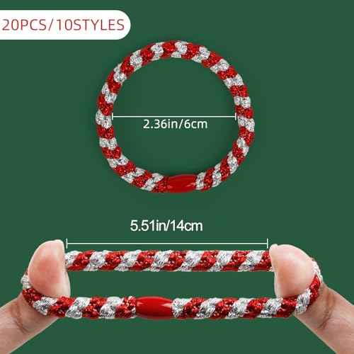 20 Pcs Christmas Hair Ties Elastic Boho Hair Tie Bracelets for Women Non Damage Hair Bands for Thick Thin Hair Cute Braided Hair Ties for Ponytail Holders Christmas Gifts