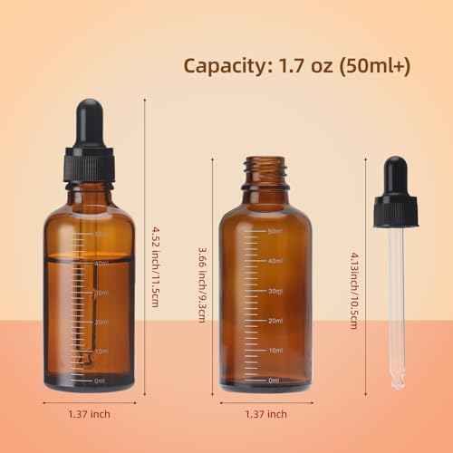 Tincture Bottles with Dropper 50ml+ Glass Dropper Bottle,80 Pack Amber Glass Bottles for Essential Oils/Lab Tinctures/Medicine Perfumes and Travel