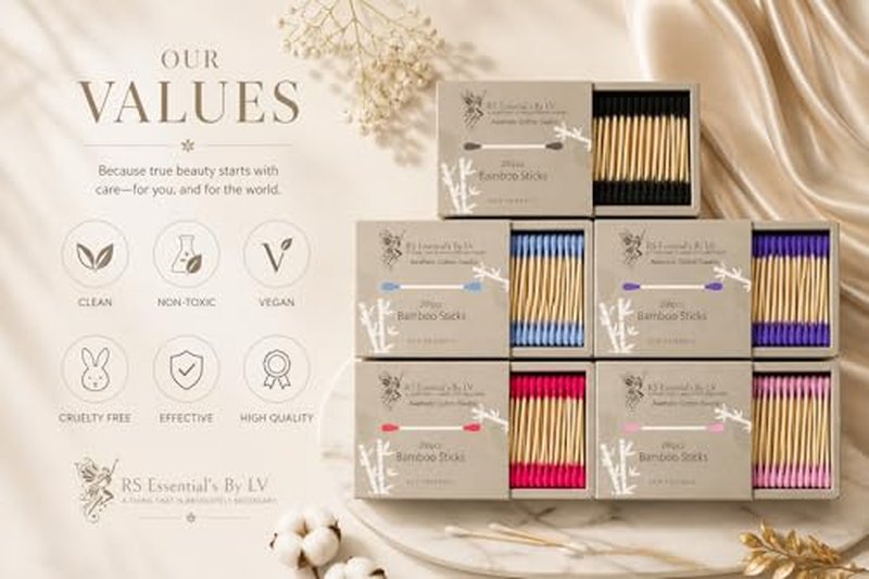 Bamboo Cotton Swabs 200 Count - Eco-Friendly Multi-Color