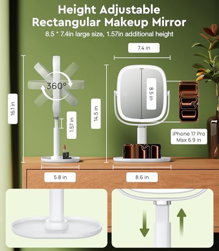 Glowtop White Height Adjustable Lighted Makeup Mirror with 20X Magnification