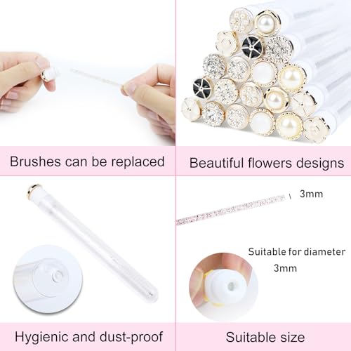 SenRocc 20pcs Reusable Pearl-Diamond Lash Spoolies with Tubes - Eyelash & Mascara Applicators