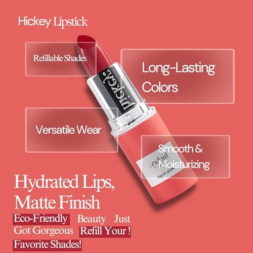 Hickey Lipstick Mile High Organic Perfect Red Lipstick Refill - Long Lasting Lipstick for Women - Hydrating & Moisturizing Shade, Best Lip Color for Women, Gluten-Free & Vegan with Highly Pigmented