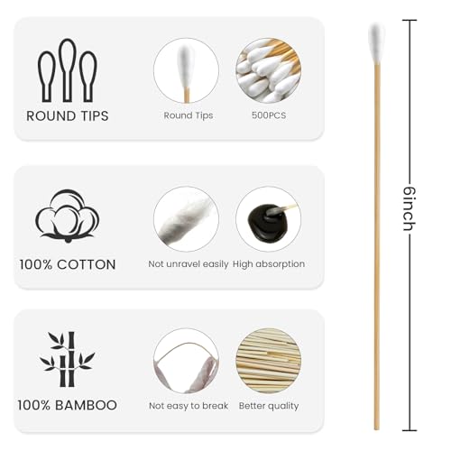 500 Pack 6" Cotton Swabs with Storage Case - Gun Cleaning