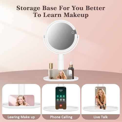 15X/1X Makeup Mirror with Lights, 4000mAh Vanity Mirror with 3 Lighting and Adjustable Brightness, 2-Sided Height Adjustable Lighted Magnifying Mirror, Make Up Mirror Gifts for Elder Women