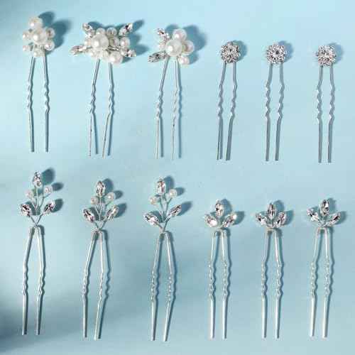 12 Pieces Wedding Hair Pins Bridal Headpiece Pearl Hair Styling Pins Silver Hairpieces Accessories for Brides Bridesmaids