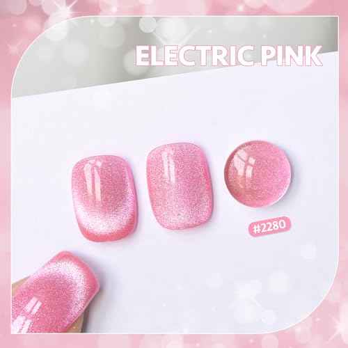 GAOY Cat Eye Gel Nail Polish, 16ml Pink Glitter Holographic Nail Polish with Magnet, Reflective Translucent UV Gel, 2280 Electric Pink