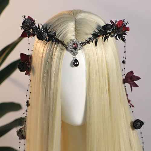 MOSTORY Fairy Flower Crown Headpiece - Floral Elf Crown Woodland Flower Circlet for Women Renaissance Renfaire Halloween