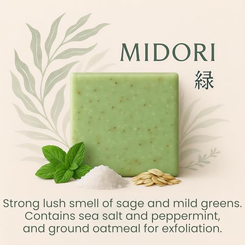 Matsuri Soap Bar | 5 oz | 3 Pack | Cold Process & Natural Ingredients | Moisturizing & Exfoliating | No Harmful Additives | (Mt Fuji/Midor Scrub/Kurotsuchi)