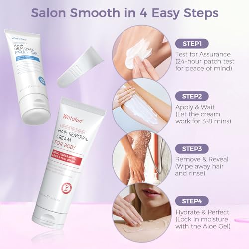 Body Hair Removal Cream for Women with Aloe Gel for Sensitive Skin, 5 Min Painless Depilatory Cream for Arms, Underarms, Legs, Chest& Bikini Line, hair remover for women 2-in-1 Kit, 6.35 Fl Oz