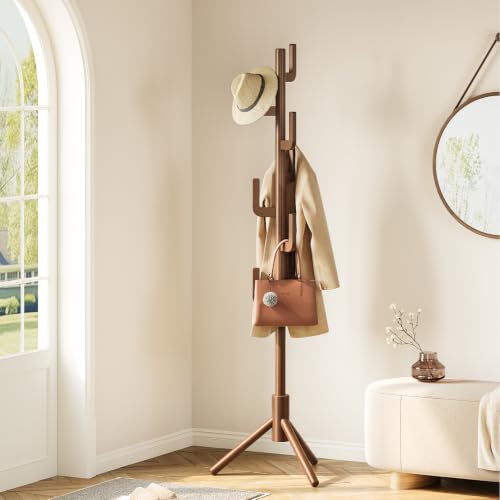 Yoobure Solid Wood Cactus Coat Rack with 8 Hooks - Adjustable Height
