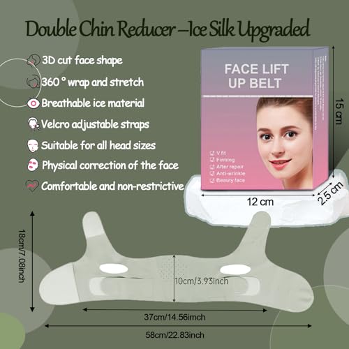 Generic Face Lift Mask, Reusable Face Tape, 2024 New V-Wire Lift Mask, Double Chin Lift Bandage, V-Mask Sagging, Ice Silk Breathable Face Lift for Men and Women, Green, 6.45×1.18×4.72 Inch