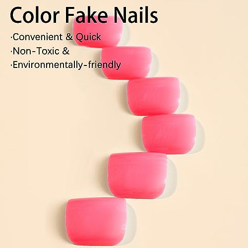 Press on Toenails Rose Pink Square Fake Toenails French Simple Style Fake Nails Acrylic Toe Nails for Women Glossy Toe Nail Tips Glue on ToeNails 24pcs