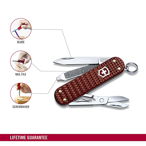 Victorinox Classic SD Precious Alox Swiss Army Knife, Compact 5 Function Swiss Made Pocket Knife with Small Blade, Screwdriver and Key Ring - Hazel Brown