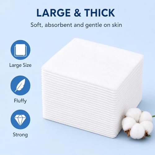 Cottonessence Large Square Cotton Pads 360 Count Pack - Hypoallergenic, Soft, Lint-Free for Makeup & Skincare