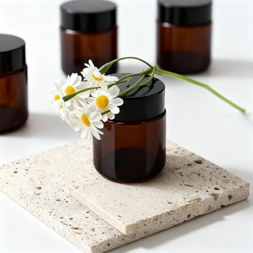 4oz Amber Glass Jars with Lids, 48 Pack Sample Containers for Storing Lotions, Moisturizers, Lip Balm and Cosmetics