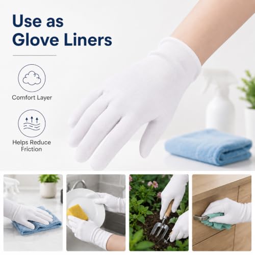 White Cloth Inspection Gloves, 12 Pairs - Soft Breathable Stretch (Size L)