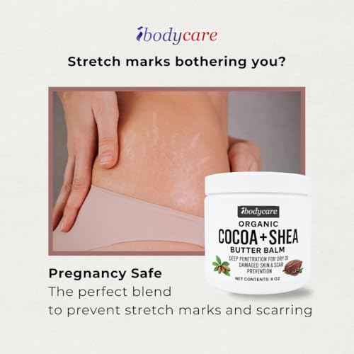 Organic Raw Cocoa Butter Shea Butter Body Balm with Coconut Oil, 8 oz Unrefined Natural Body Butter Blend with Shea Butter Moisture for Women, Baby, Children, Men, All Body (2)