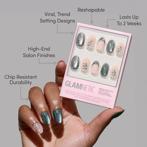 Glamnetic Velvet Pine Press-On Nails - Short Oval Green