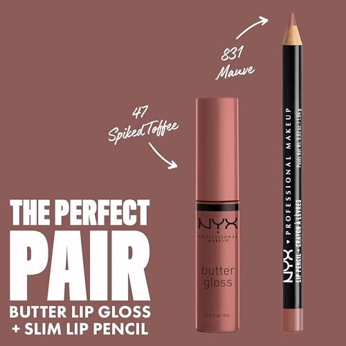 NYX PROFESSIONAL MAKEUP Butter Gloss Brown Sugar, Non-Sticky Lip Gloss - Spiked Toffee (Brown Mauve)