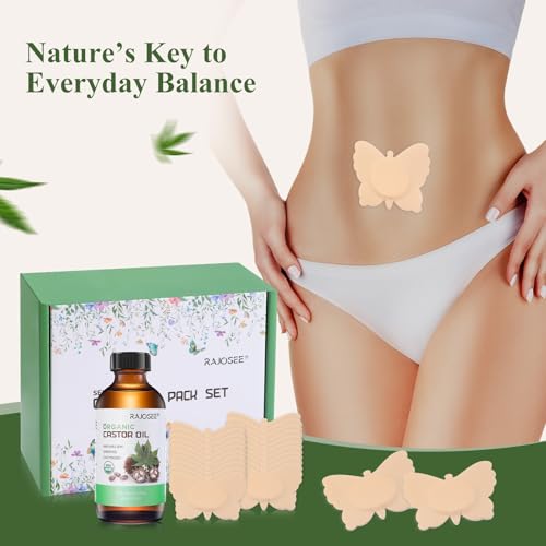 30Pcs Castor Oil Belly Button Patch, Butterfly Design, Highly Absorbent Cotton Castor Oil Pack Wrap Self Adhesive (Oil Not Included) (Beige Butterfly with Oil)