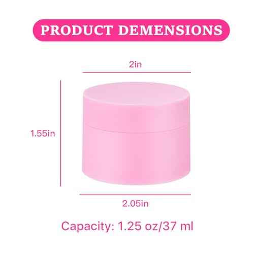 Plastic Containers Akamino White Plastic Lotion Jar with Inner Liners and Dome Lids for Make-up Cosmetic, Creams, Lotions, Refillable Travel Airtight Container Storage (1.25 Oz, 37 ML, 12 PCS, Pink)