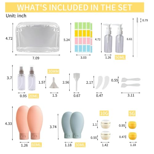 21 Pcs Refillable Travel Toiletry Bottles & Bag Set