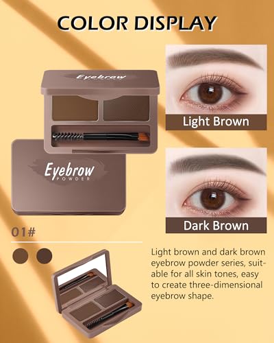 Eyebrow Powder Kit - 2 Colors Waterproof Long Lasting with Mirror & Brush