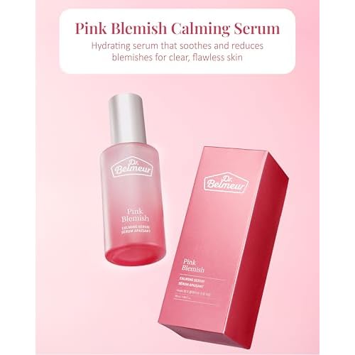 DR. BELMEUR Pink Blemish Calming Serum (1.7fl oz) - Hydrating, Soothing Korean Skin Care for Sensitive Skin. Vegan Hyaluronic Acid, Niacinamide.