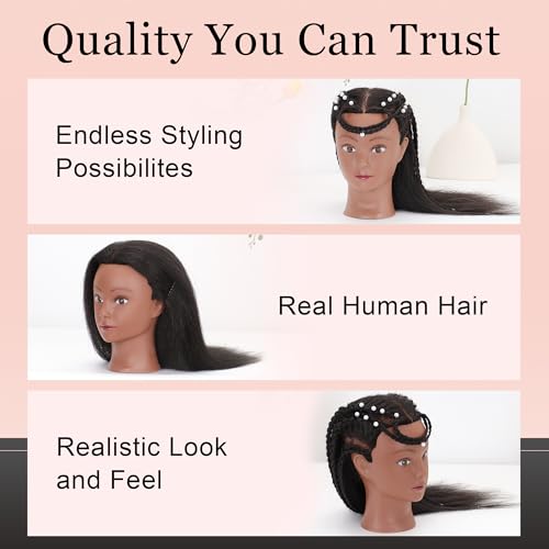 YODIDI 100% Human Hair Mannequin Head 16" with Table Clamp
