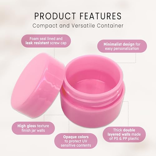 Beauticom 12 Pieces 7G/7ML (0.25oz) PINK Sturdy Thick Double Wall Plastic Container Jar with Foam Lined Lid for Powdered Eyeshadow, Mineralized Makeup, Cosmetic Samples - BPA Free