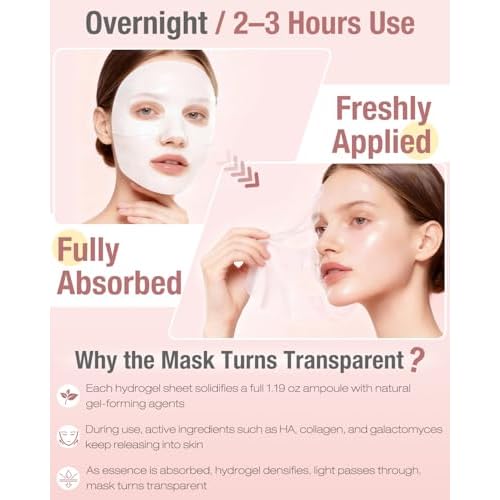 Bio-Collagen Hydrogel Sheet Mask, Overnight Face Mask for Radiant, Glowing Skin, Deep Hydrating & Firming, Pore Minimizing, Boosts Elasticity, Korean Skin Care, 35g x 5ea