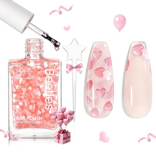 Beetles Pink Heart Easter Nail Polish Top Coat - Quick Dry 15ml