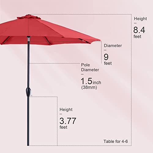 Tempera 7.5ft Patio Market Outdoor Table Umbrella with Push Button Tilt and Crank,Large Sun Umbrella with Sturdy Pole&Fade resistant canopy,Easy to set,Rust Red