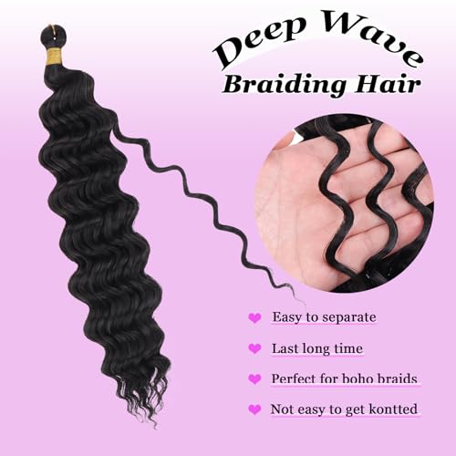 ZRQ Deep Wave Crochet Hair 18 Inch 3 Packs Natural Black