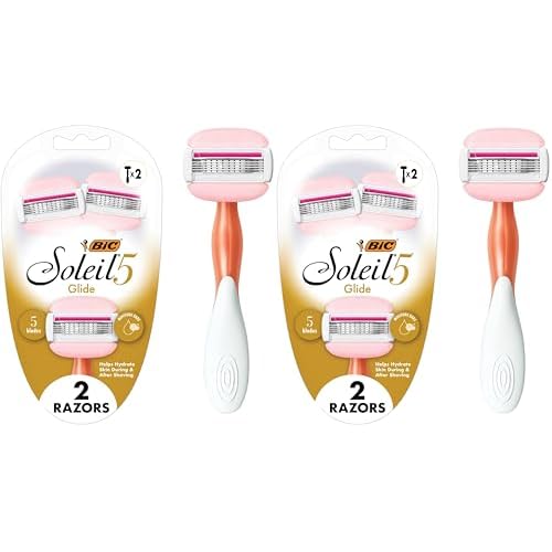 BIC Soleil Glide Disposable Razors for Women, 5 Blades With Shea Butter Moisture Bars For a Smooth Glide, 2 Piece Razor Set (Pack of 2)