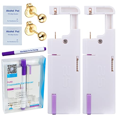 Disposable Ear Piercing Kit - 2PCS Ear Piercing Gun with Sterile Earrings