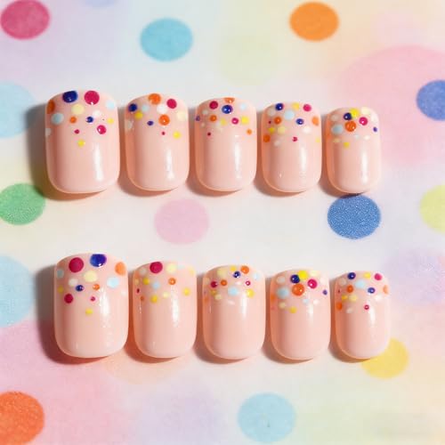 Colorful Polka Dot Press On Nails Short Square – GCSQW 24Pcs Reusable French Dots Design