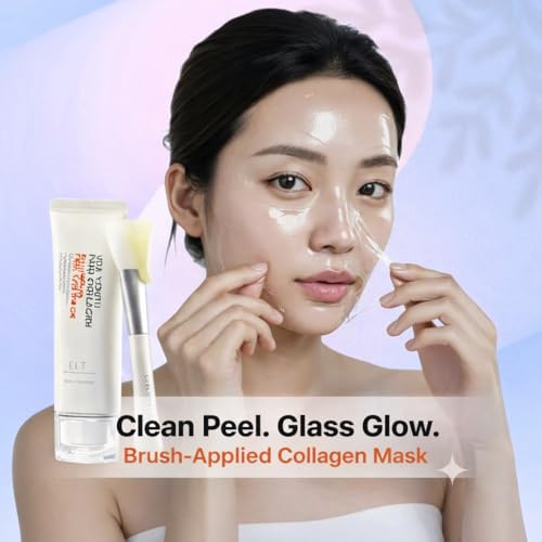 ELT Collagen Peel Off Facial Mask Pack - Hydrating & Firming Wrapping face Mask with 5 Types of Collagen, 8 Peptides, Silicone Brush Korean Skincare (60 ml / 2.02 fl.oz)