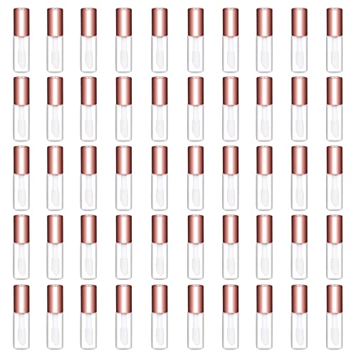 50 Pack 1.2ML Clear Lip Gloss Tubes with Rose Gold Lids
