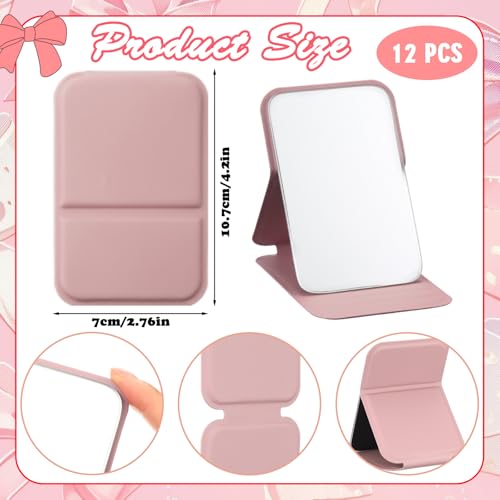 12 Pcs Compact Folding Pocket Mirror Set - 4.2'' Pink Handheld Mirrors