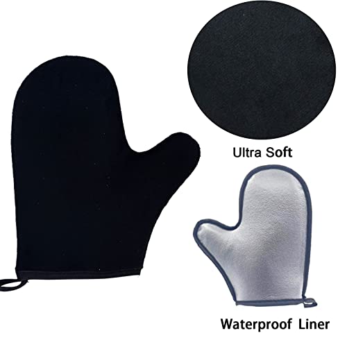 3 Piece Self Tanning Mitt Applicator kit, Self Tanning Glove Face Tanner Brush Exfoliating Glove Self Tanner Sunless Flawless Tan Applicator (black)