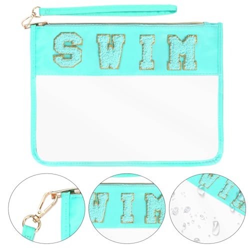 Chenille Letter Makeup Bag, Clear Flat Pouch with Zipper