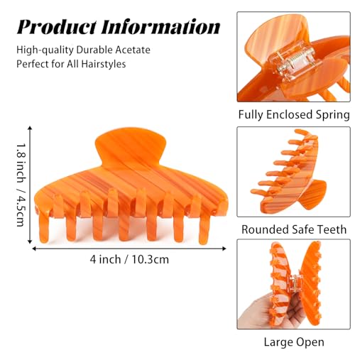 MAORULU 4-Inch Acetate Hair Claw Clip - Durable No-Slip Grip (Amber Orange)