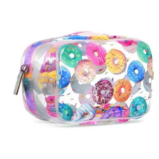 iscream 7" x 5" Bold Print See-Through Zippered Cosmetic Bag with Floating Sprinkles - Go Do-Nuts