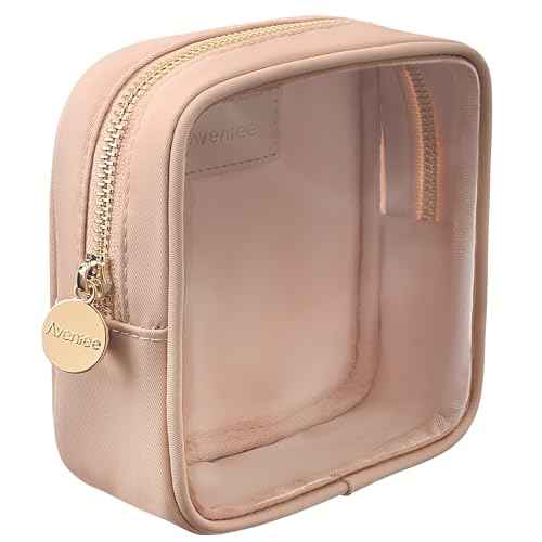 Aveniee Small Clear Makeup Bag, Mini Makeup Bag for Purse Organizer, Cosmetic Bag Travel Zipper Pouch for Women, Cute Car Accessories for Skincare Lipstick Essentials-Sand