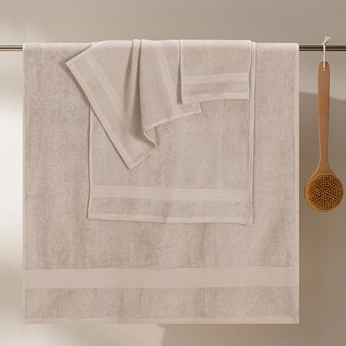 GLAMBURG Tan 8-Piece Ultra Soft Cotton Towel Set with Oversized Bath & Hand Towels