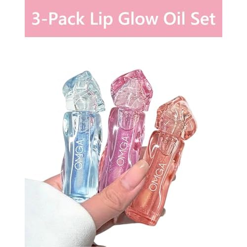Lip Glow Oil Set, Sheer Lip Glosses Set, Watery Clear Texture, Can Be Used Alone or Layered Over Lipstick for Plumping Lips (3 Packs)