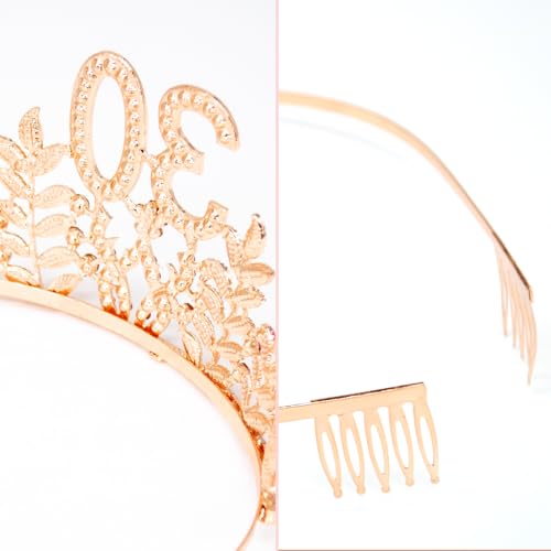 Rose Gold Birthday Queen Tiara and Sash Set with Rhinestones